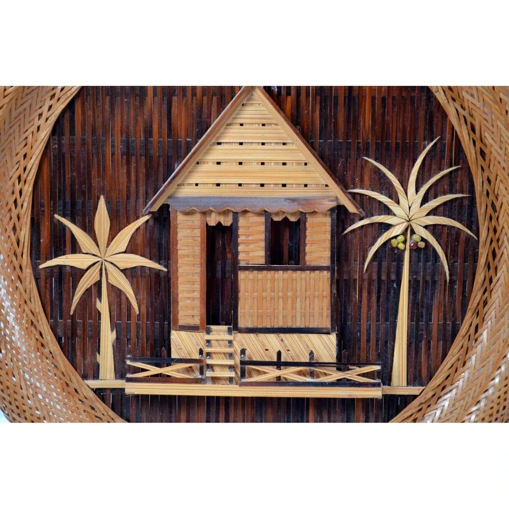 VTG Hand Woven Bamboo Wicker Philippines Round‎ Hanging Wall Home Decor Lot Of 3